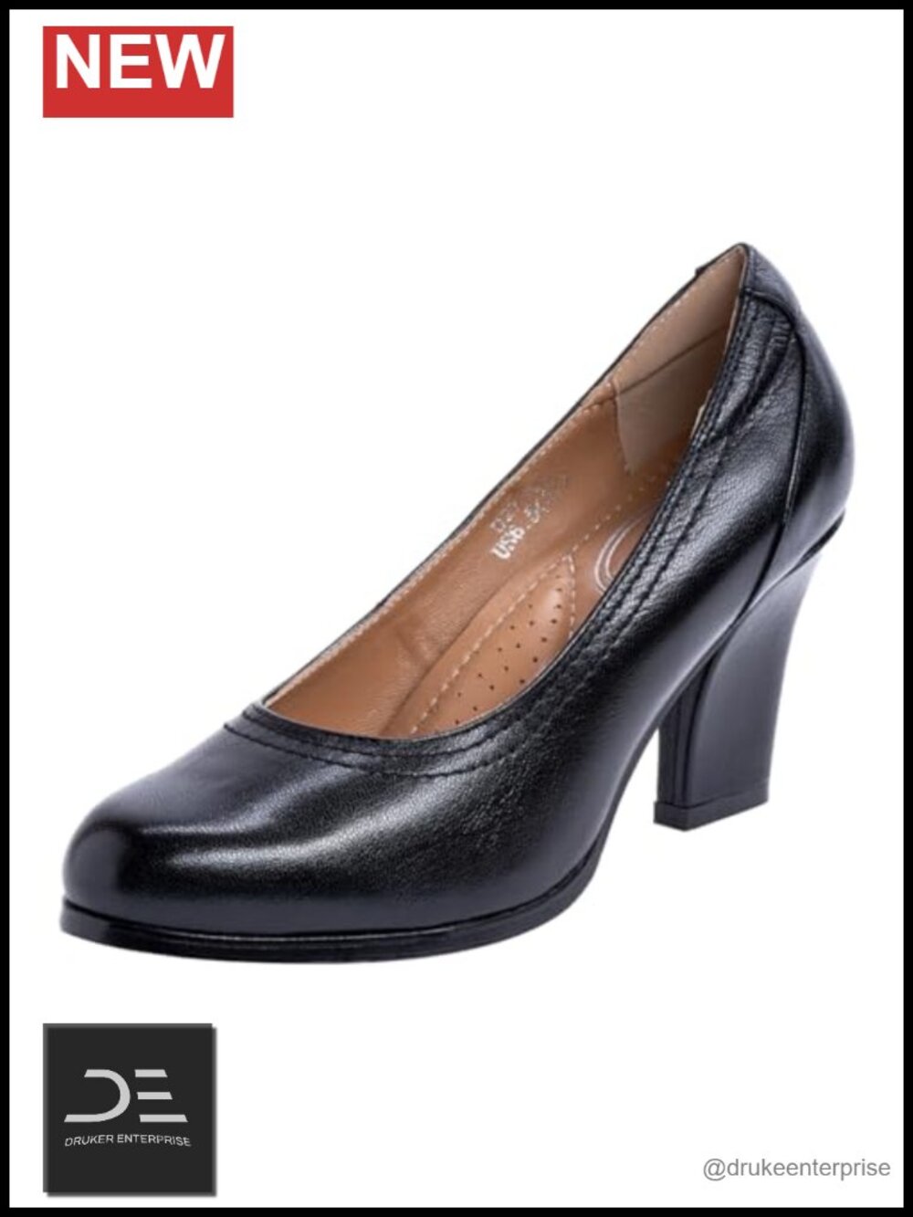 Women's Leather Chunky Heel Dress Pump Formal Office Shoes 8cm